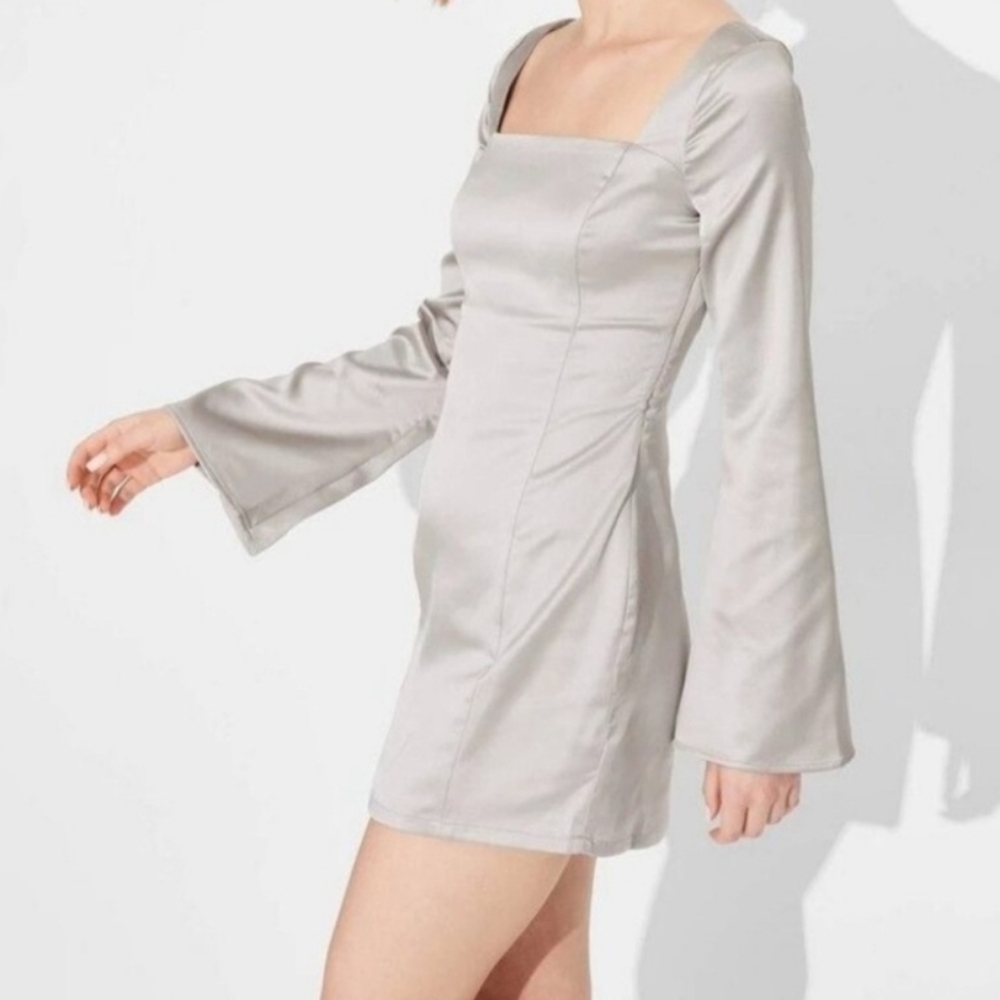 Wild Fable Silver Bell Long Sleeve Satin Mini Bodycon Holiday Dress NWT